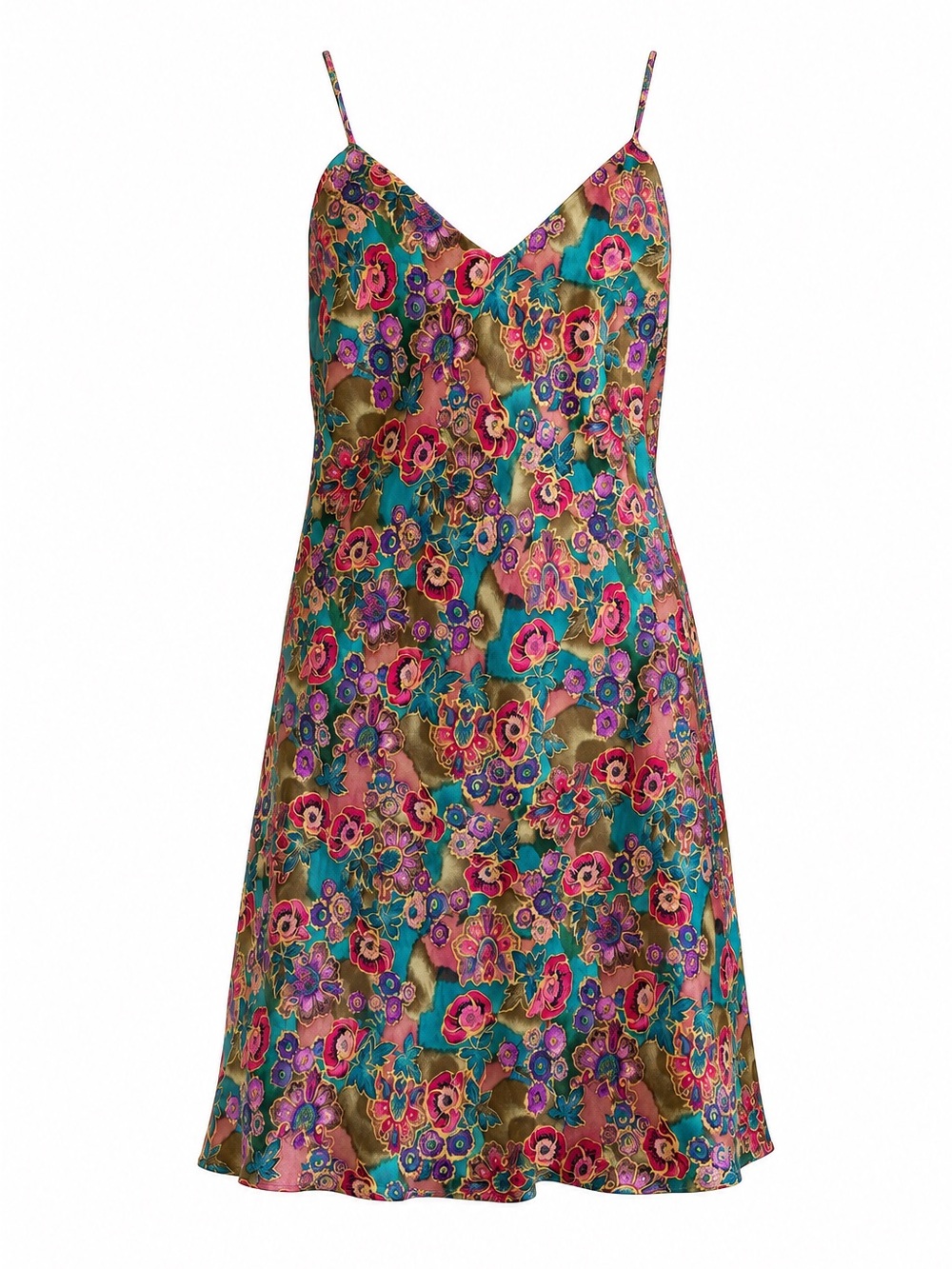 VTG Victoria’s Secret Gold Label 100% Silk Floral Slip Dress Teal Pink S 90s
